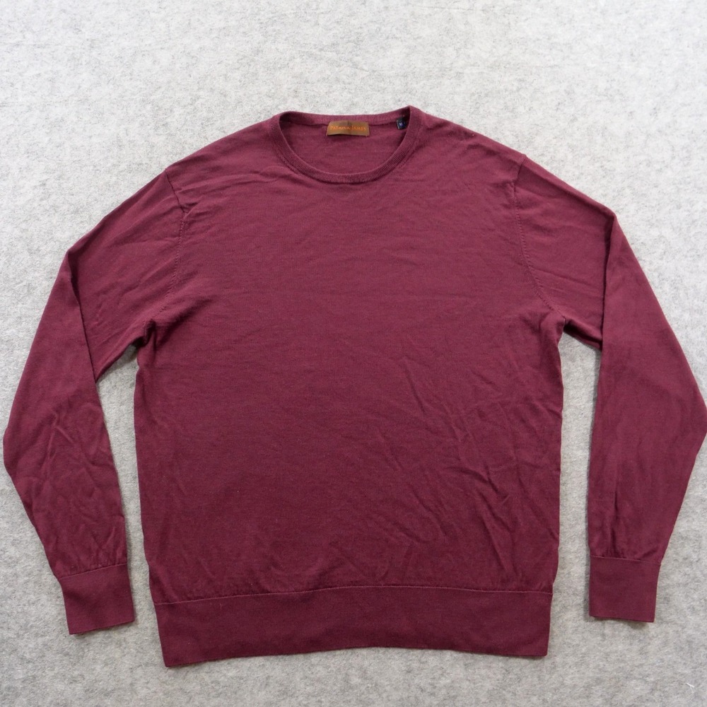 Patrick James Sweater Mens Extra Large Red Burgundy 100% Merino Wool Fine Knit